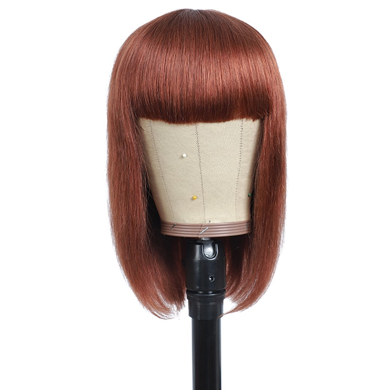 Short Bob Human Hair Wigs With Bangs Blonde Brown Red Brazilian Straight