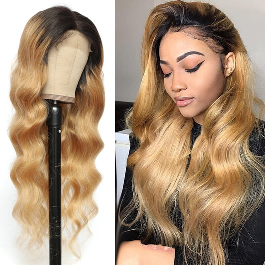 Ombre Honey Blonde Body Wave Lace Closure Wigs 4X4 Closure Wig Natural Hairline Brazilian 13X4 Lace Front Human Hair Wigs