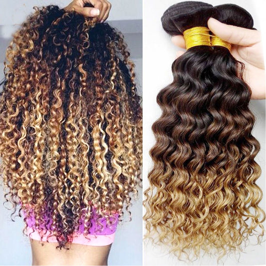 Ombre Deep Wave Bundles Brazilian Virgin Hair Weave 3 4 Bundles Malaysian Deep Curly Hair