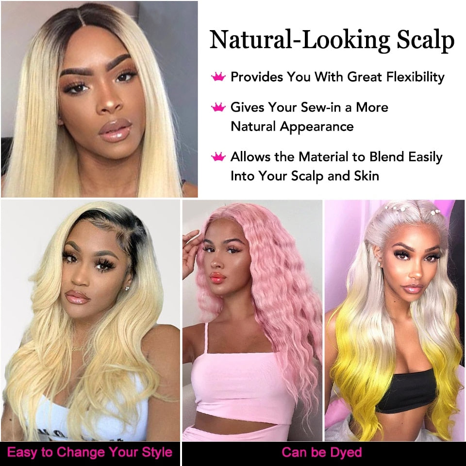 T1B/613 Ombre Blonde Lace Front Human Hair Wigs Brazilian Remy Straight Pre Plucked 13x4 Lace Wig 150% Density