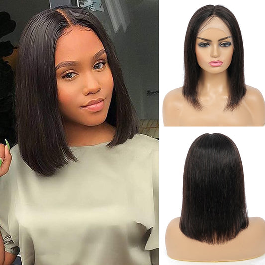 Brazilian Straight Short Bob Lace Front Wigs 13x1 T Part Human Lace Wigs Middle Part Pre Plucked Remy Wigs 180% Density