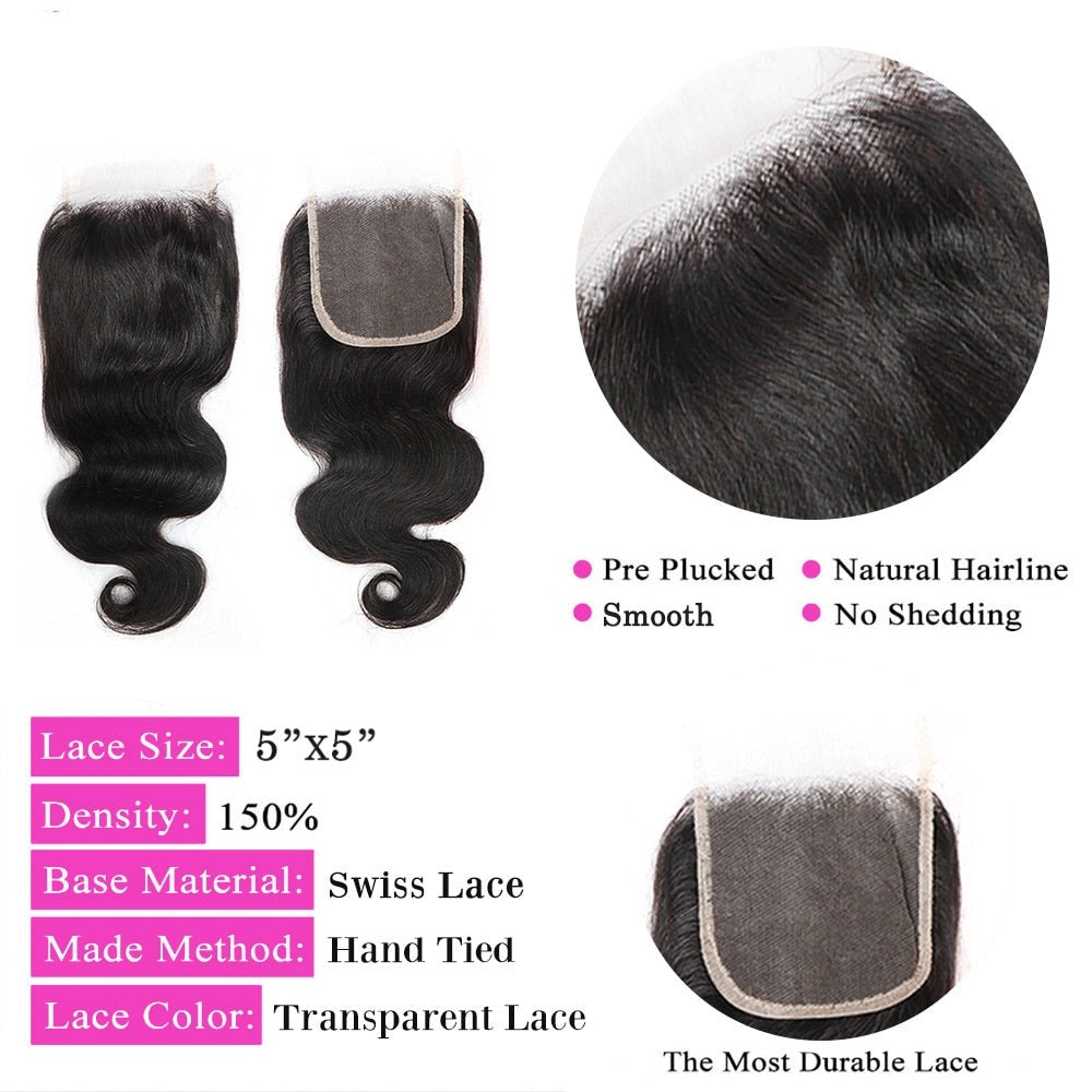 13X4 Body Wave Lace Frontal, 4X4 5X5 Transparent Lace Closure Frontal Natural Brazilian Remy Human Hair Closures