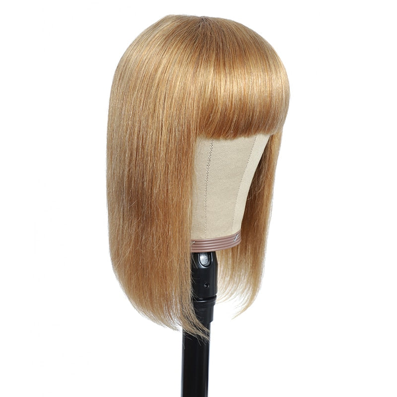 Short Bob Human Hair Wigs With Bangs Blonde Brown Red Brazilian Straight