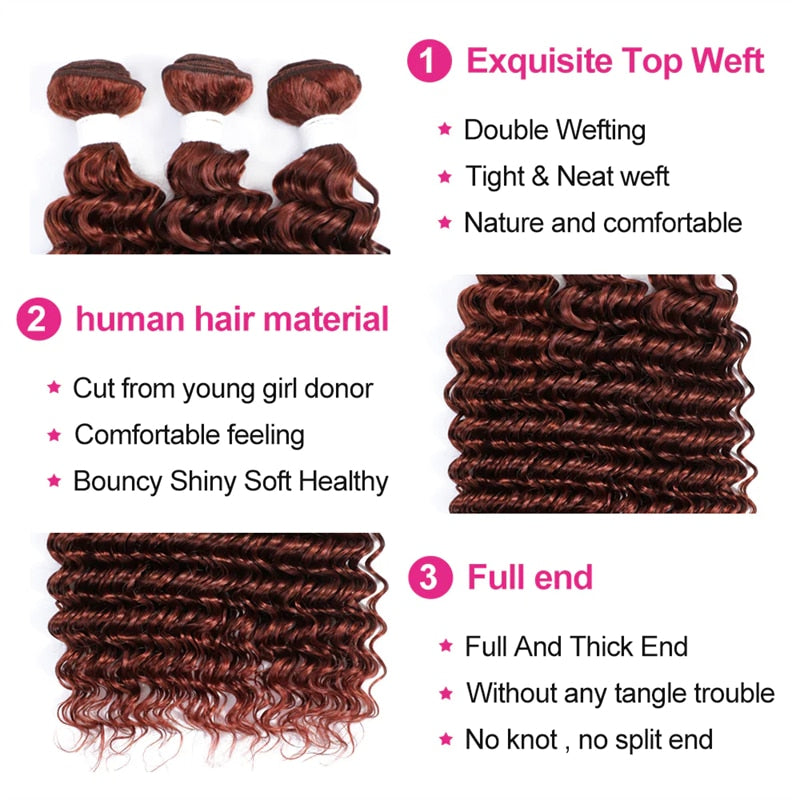 Deep Wave Human Hair Bundles 1PC Blonde Brown Red wine Human Hair Weave Bundles Brazilian Remy Hair Extensions