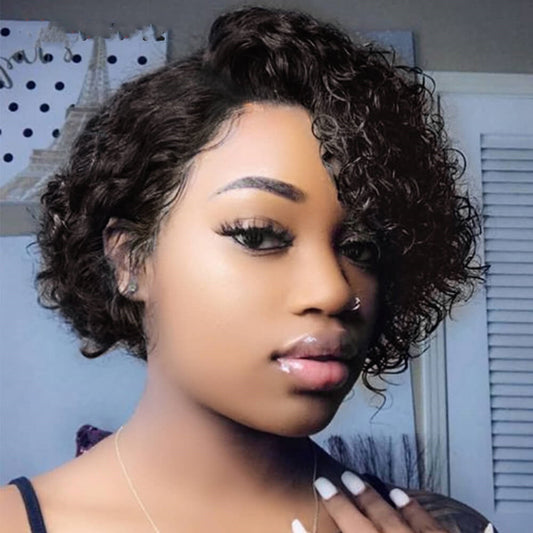 Short Kinky Curly Human Hair Wig Afro Short Wigs Pixie Cut Wig Human Hair No Lace Front Natural Brazilian Hair Wigs