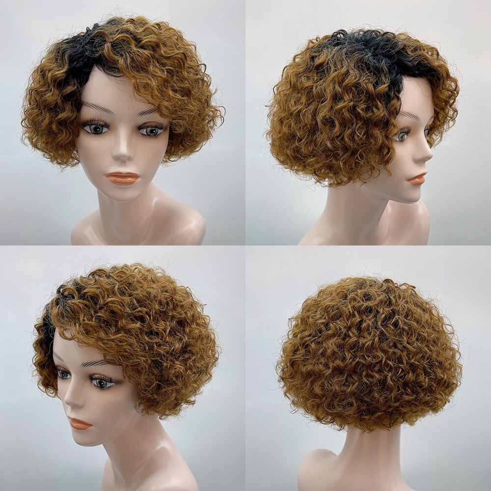 Short Kinky Curly Human Hair Wig Afro Short Wigs Pixie Cut Wig Human Hair No Lace Front Natural Brazilian Hair Wigs