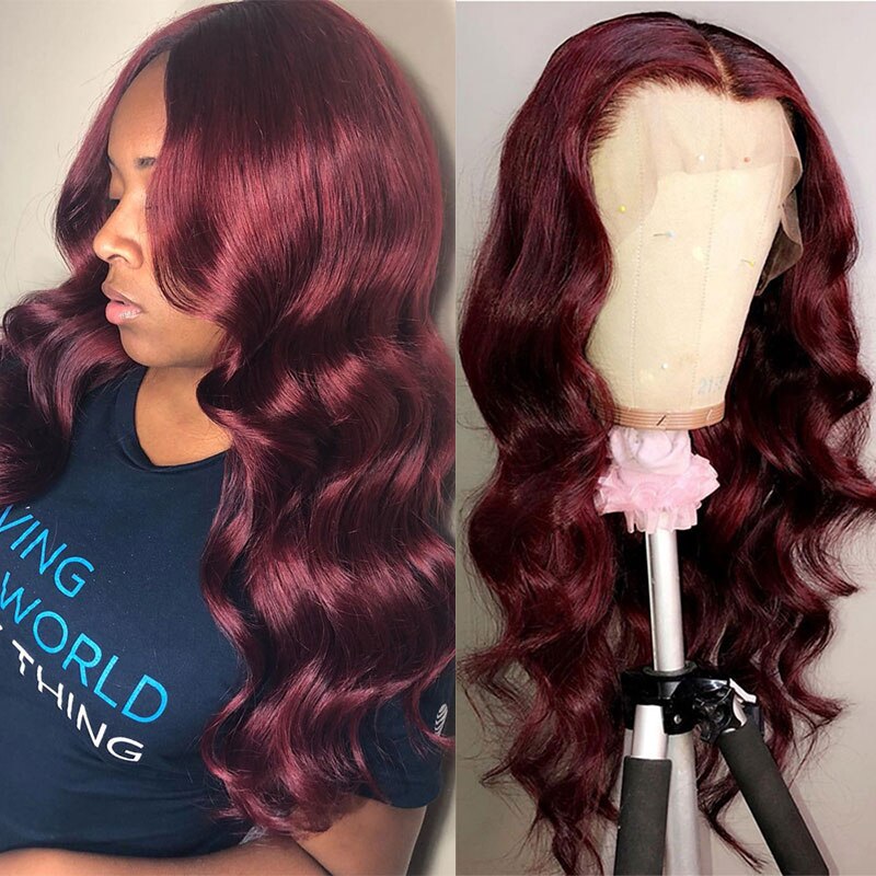 99J/Burgundy 13x4 Lace Front Human Hair Wigs Body Wave Human Hair Wigs 150% Density Lace Closure Wig