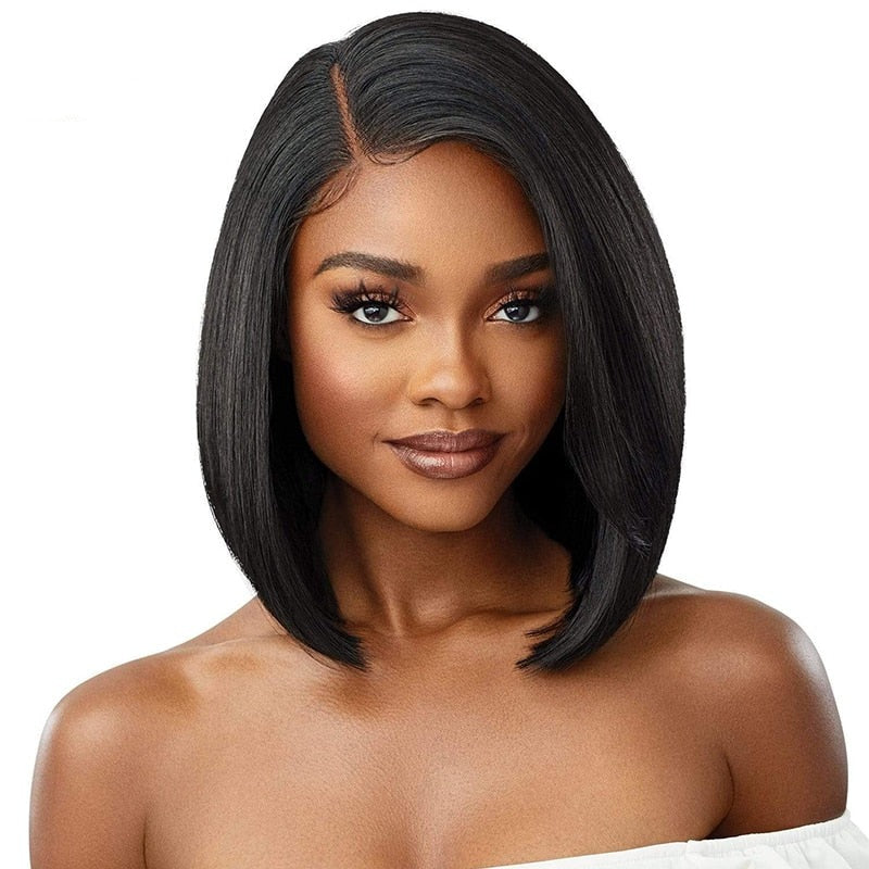 150% Density Remy Human Hair Brazilian Straight Bob Wigs T Part Lace Frontal Pre-Plucked Lace Wigs Natural Hair