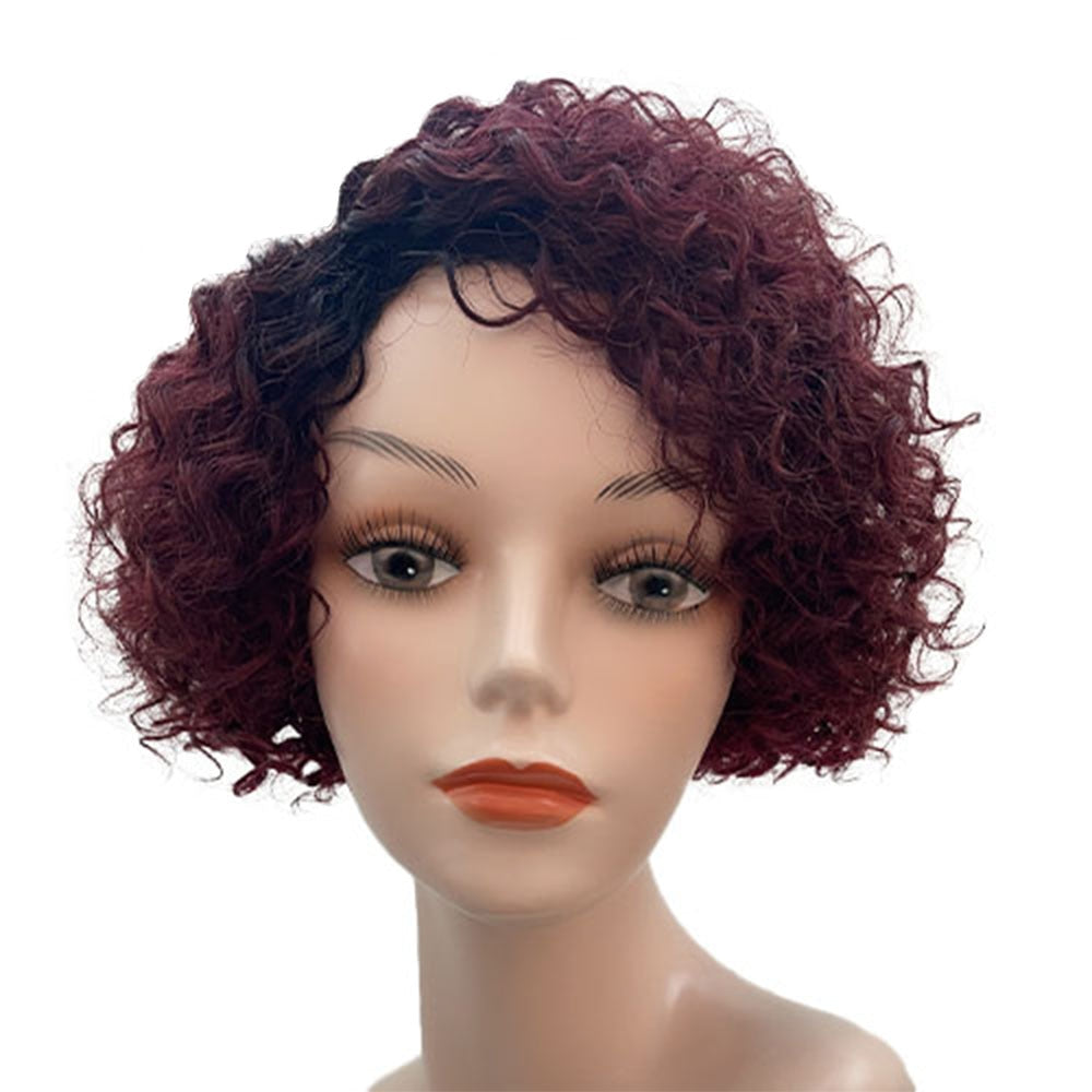 Human Hair Wigs Curly Wave Side Part Wig Short Bob Pixie Cut Brazilian Remy Human Hair Deep Curly None Lace Front Wigs for Women