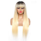 Long or short 613 Blonde Brazilian Remy Straight Human Hair Wigs With Bang  Full Machine Made Wig For Women