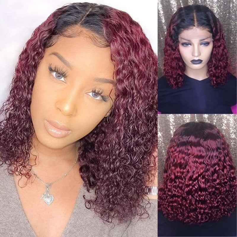 Curly Bob Lace Front Wig 13X4 Short Bob Human Hair Wigs Hd Lace Frontal Colored Wigs Water Wave Wigs Pre-Plucked