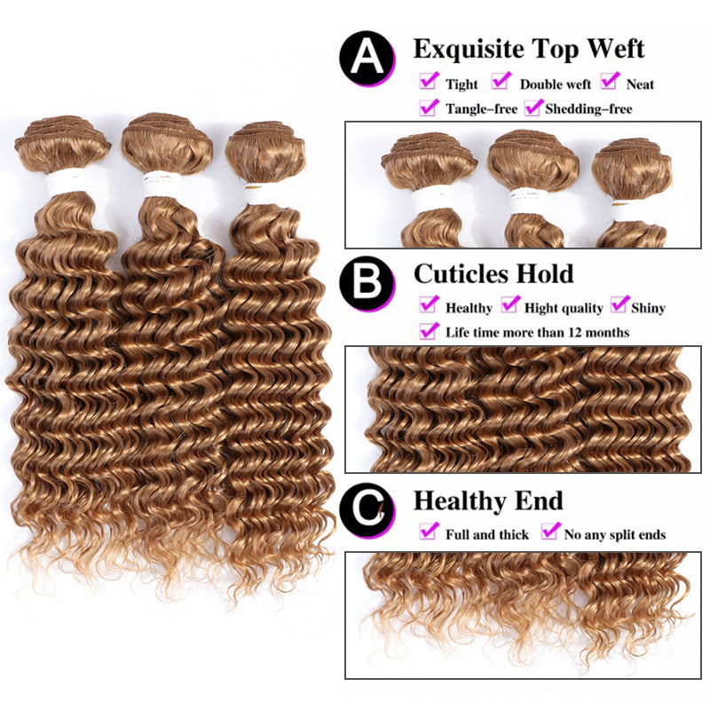 Deep Wave Human Hair Bundles 1PC Blonde Brown Red wine Human Hair Weave Bundles Brazilian Remy Hair Extensions