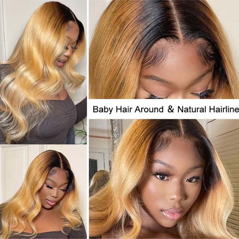 Ombre Honey Blonde Body Wave Lace Closure Wigs 4X4 Closure Wig Natural Hairline Brazilian 13X4 Lace Front Human Hair Wigs