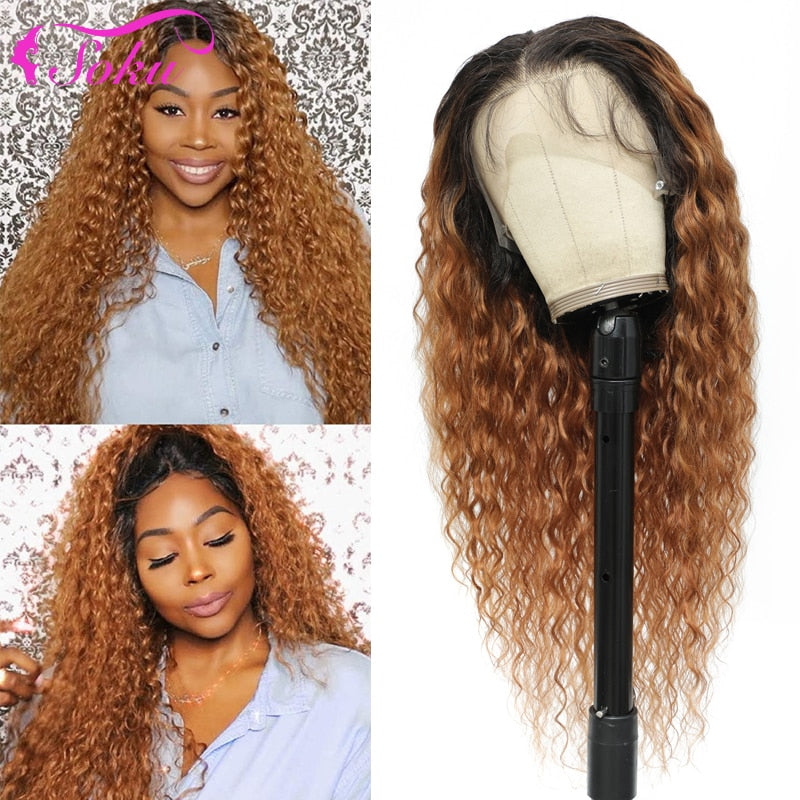 Water Wave Ombre Brown 13x4 Lace Front Human Hair Wigs With Baby Hair Brazilian Pre-Plucked 4x4 Lace Closure Wig SOKU For Women