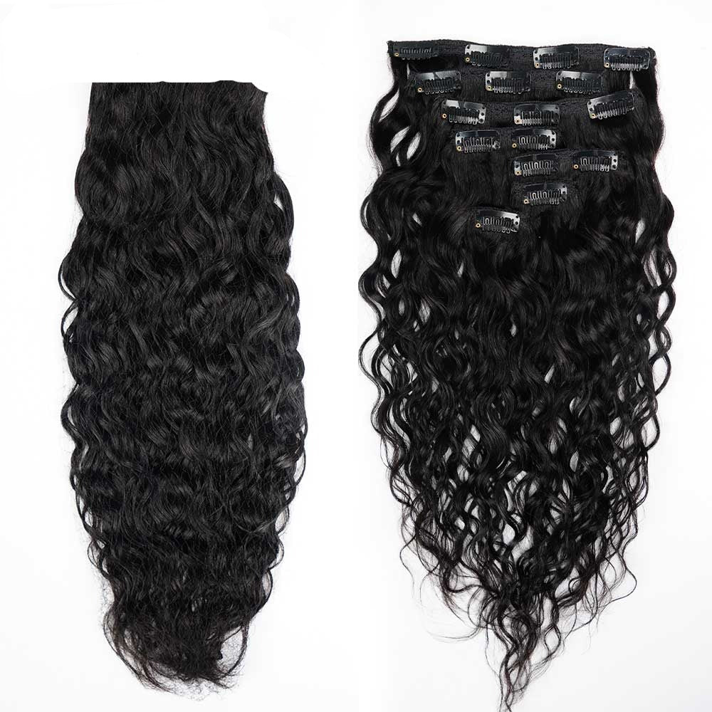 Water Wave Natural Curly Clip In Hair Extensions Brazilian 100% Human Hair Remy Hair