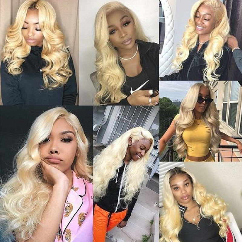 Brazilian Body Wave Bundles With Frontal 13x4 Ombre Blonde Human Hair Weave Bundles With Lace Closure Remy Hair Extensoin