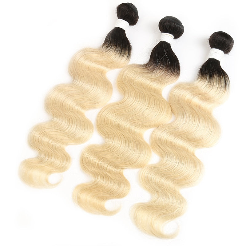 Brazilian Body Wave Bundles With Frontal 13x4 Ombre Blonde Human Hair Weave Bundles With Lace Closure Remy Hair Extensoin