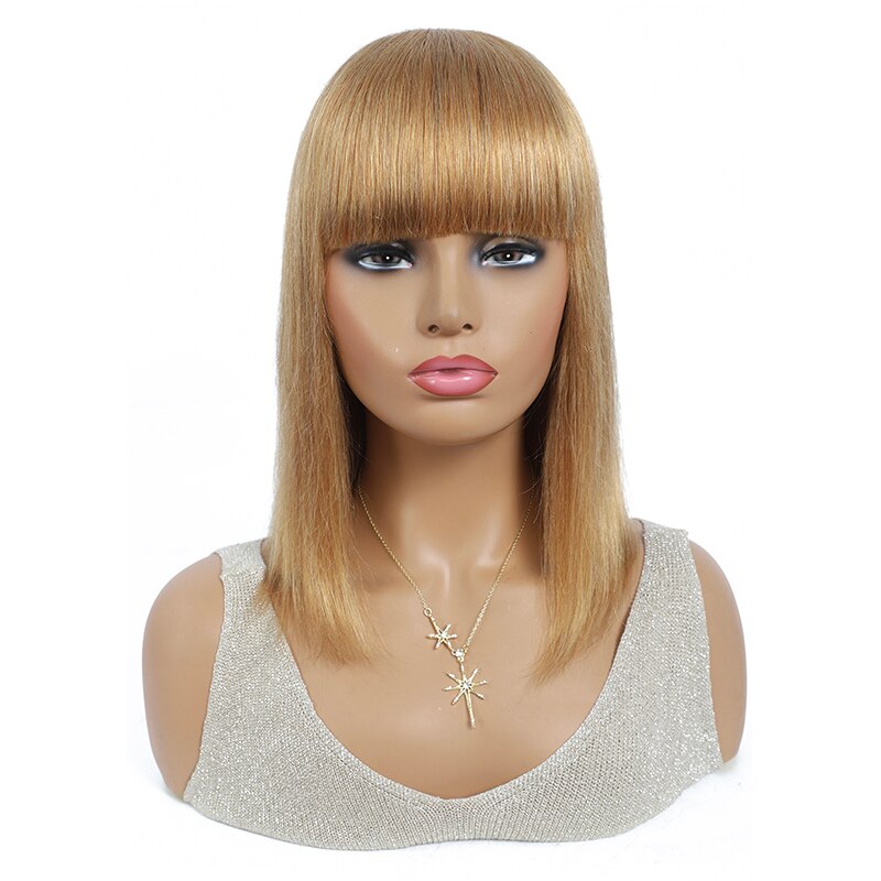 Brazilian Straight Human Hair Wigs With Bangs/Burgundy Red Short Bob Human Hair Wigs Machine Made Wig