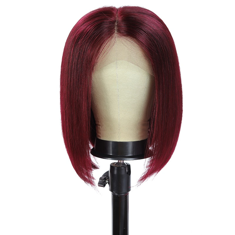 Burgundy 8inch Short Bob Lace Front Wig Brazilian Remy Brown Straight 13x4 Lace Frontal Human Hair Wigs