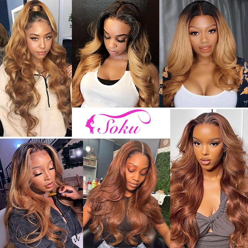 Ombre Honey Blonde Body Wave Lace Closure Wigs 4X4 Closure Wig Natural Hairline Brazilian 13X4 Lace Front Human Hair Wigs