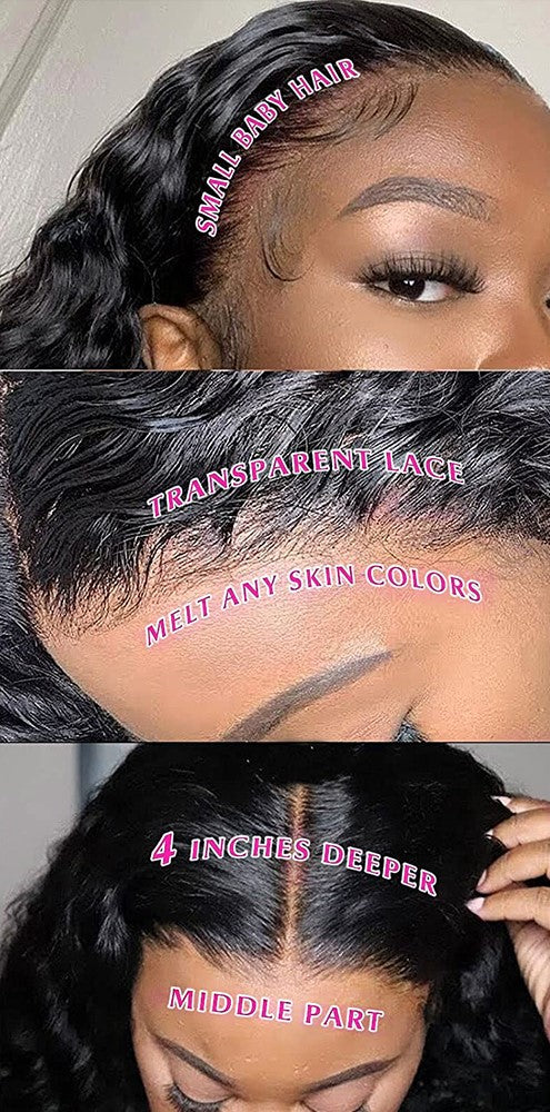 13x4 Transparent Short Bob Wig Lace Front Human Hair Wigs, Water Wave 5x5 Closure Wig Brazilian Remy Human Hair Wigs