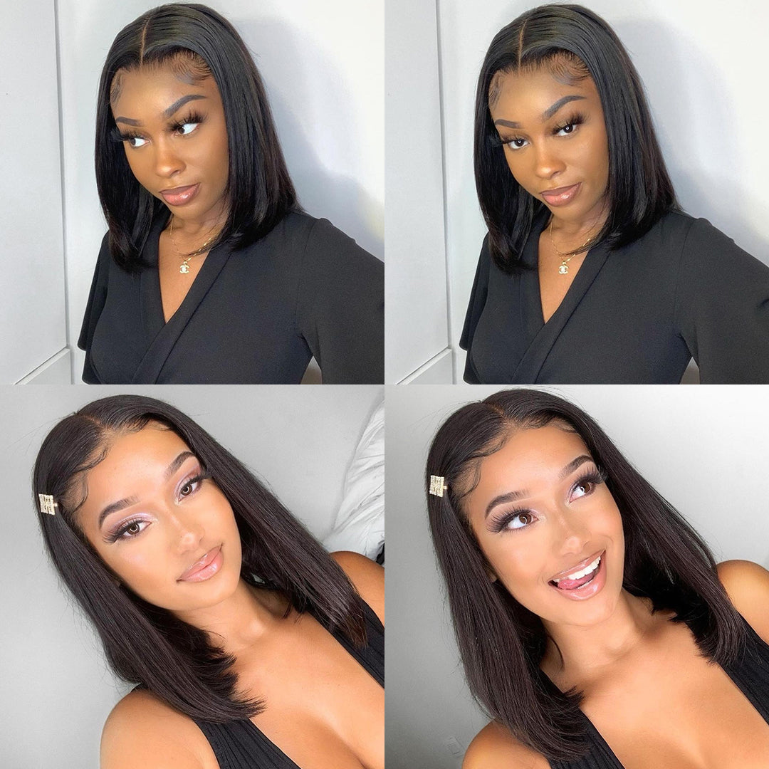 Middle Side Part Short Bob Wig Silky Straight Lace Front Wigs Blunt Cut Bob Wigs T Part Lace Brazilian Human Hair Wigs