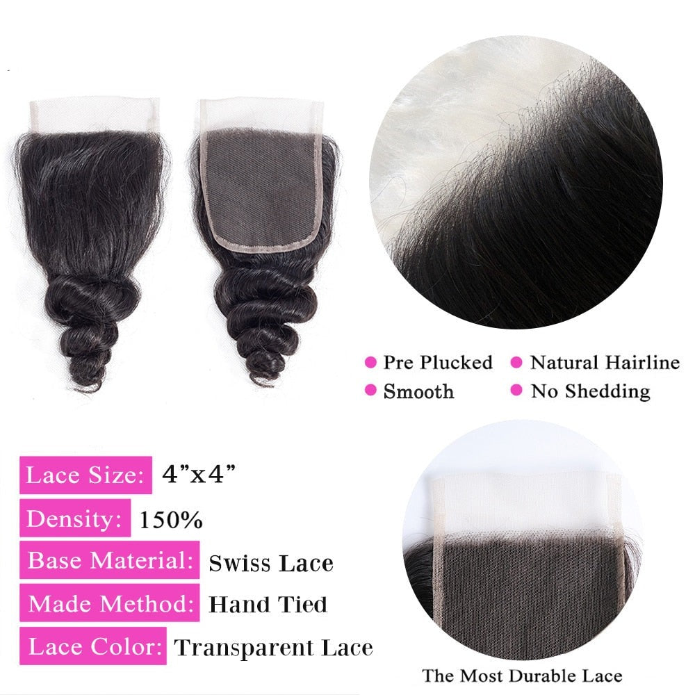 13x4 Frontal Closure Loose Wave Lace Frontal Closure Only 4x4 5x5 Transparent Natural Curly Brazilian Human Hair