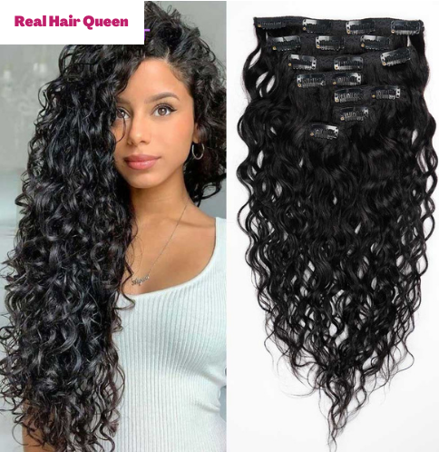 Water Wave Natural Curly Clip In Hair Extensions Brazilian 100% Human Hair Remy Hair